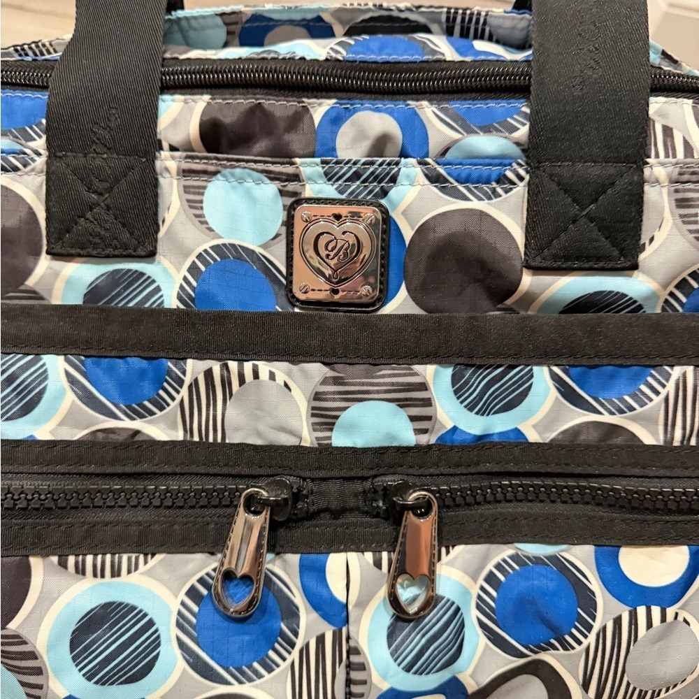 Brighton Lock It Super Tote Travel Bag Blue Geometric Weekender + Pouch Carryon - Picture 6 of 10